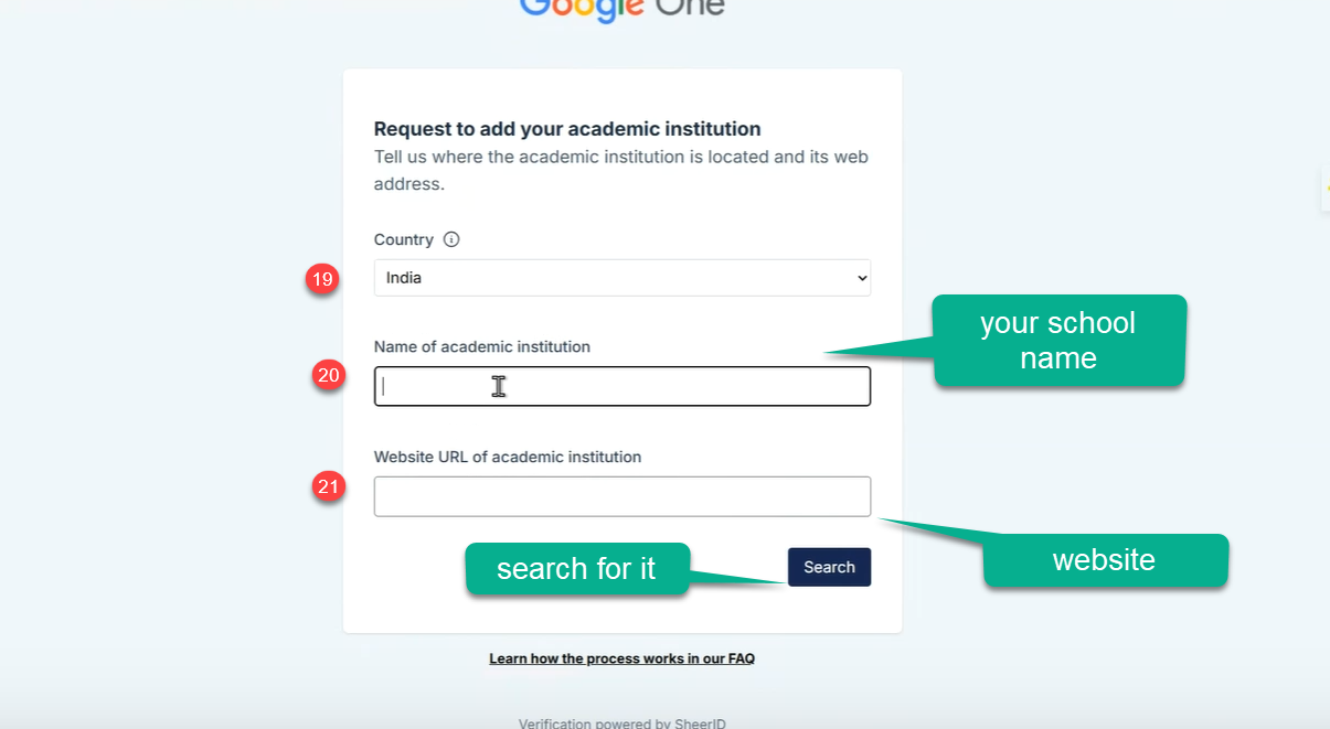 Screenshot of manual school details entry form